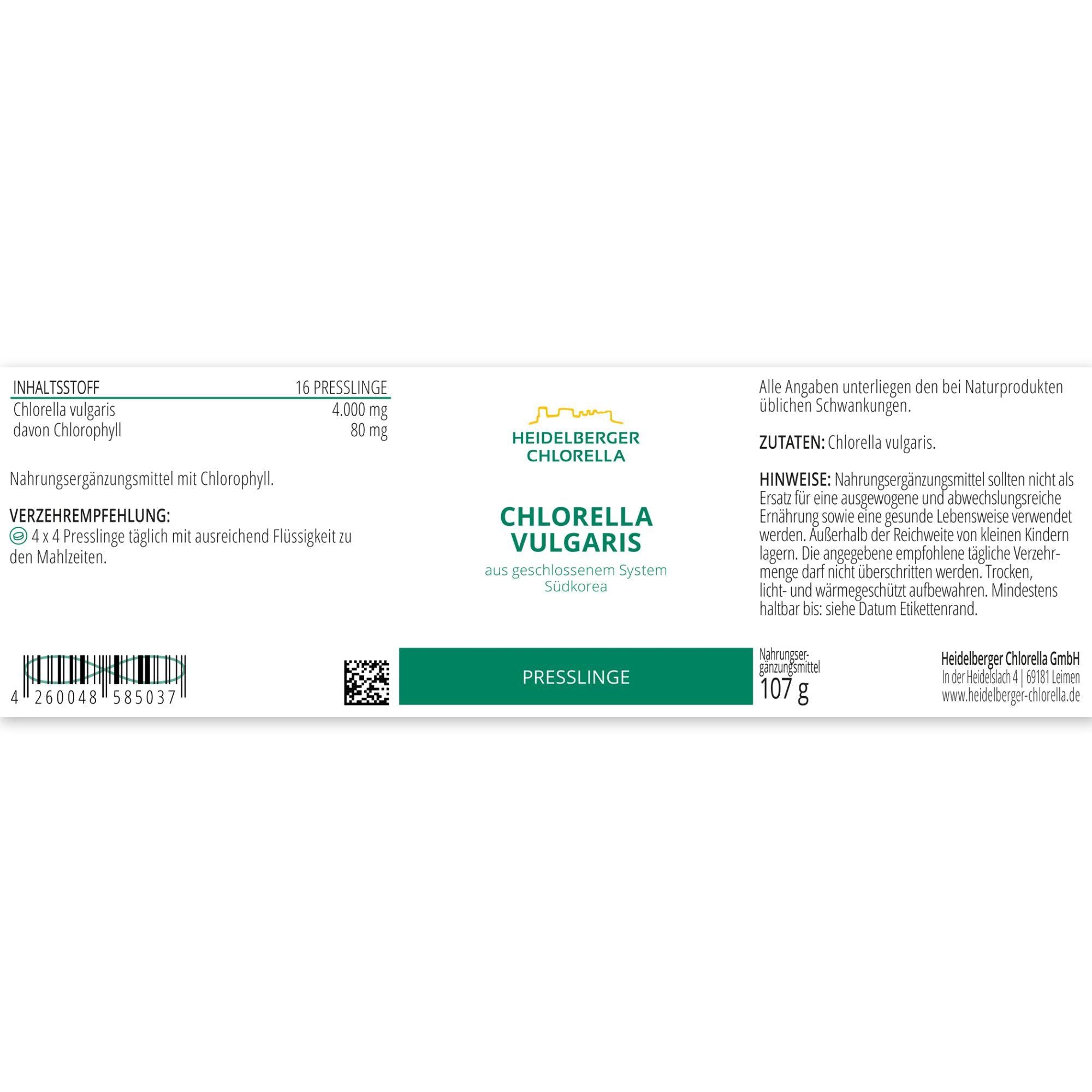 HEIDELBERGER CHLORELLA® Chlorella Vulgaris Presslinge