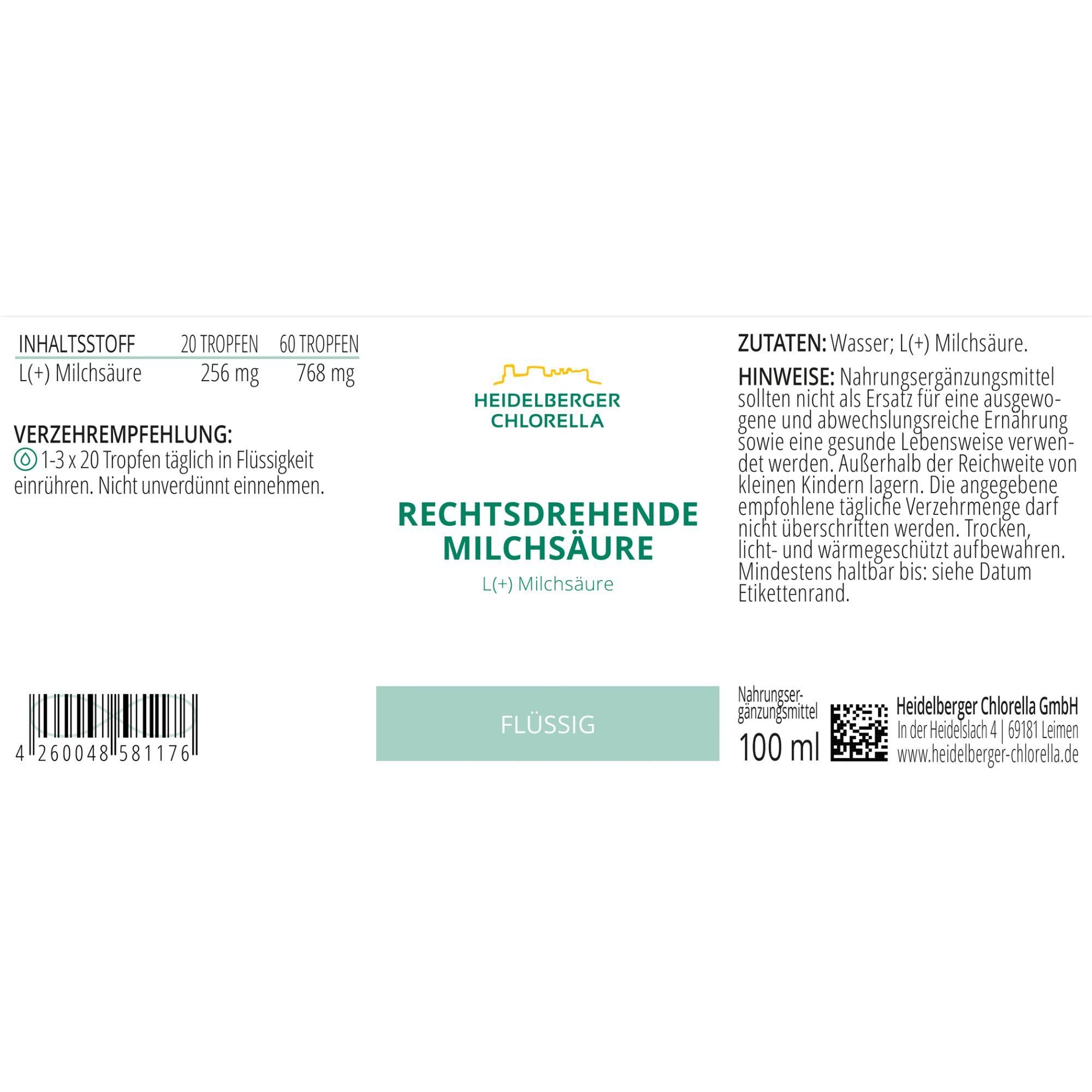 HEIDELBERGER CHLORELLA® Rechtsdrehende Milchsäure flüssig