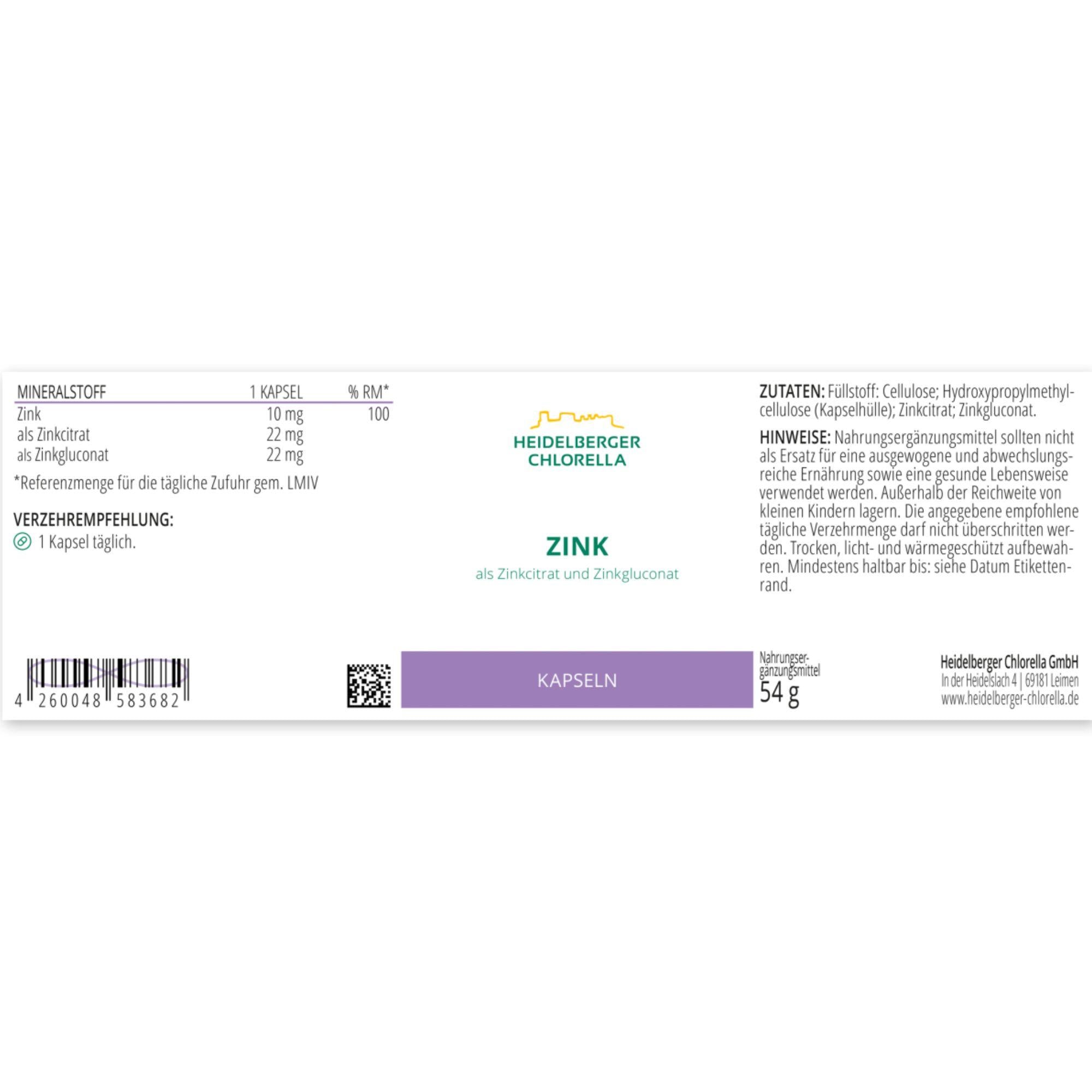 HEIDELBERGER CHLORELLA® Zink 120 Kapseln - 54g