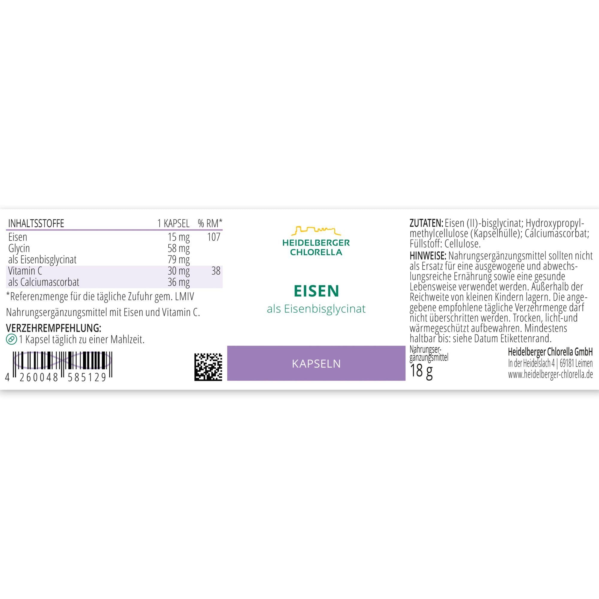 HEIDELBERGER CHLORELLA® Eisen als Eisenbisglycinat Kapseln