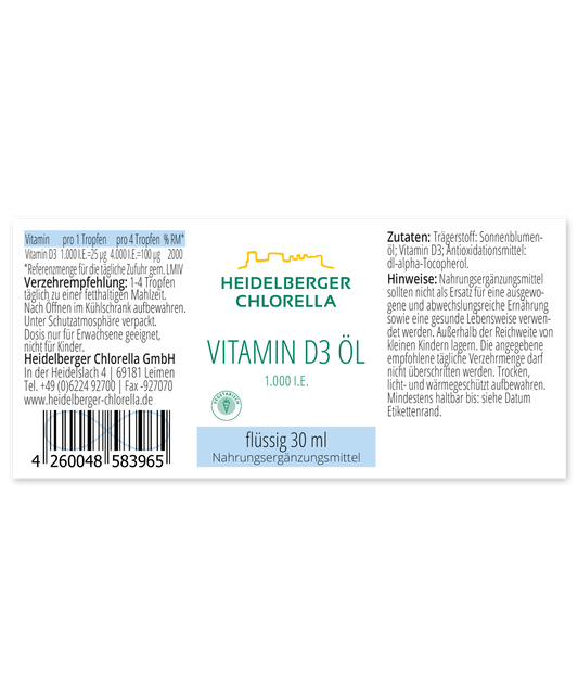 HEIDELBERGER CHLORELLA® Vitamin D3 Öl