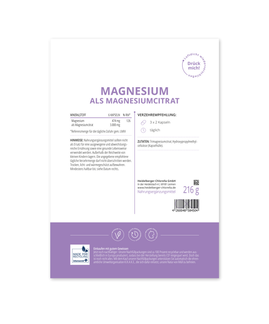 HEIDELBERGER CHLORELLA® Magnesium als Magnesiumcitrat Kapseln Beutel 360 Kps