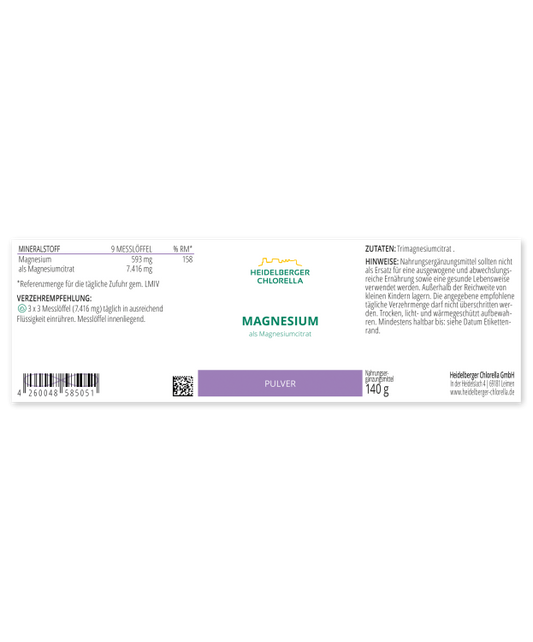 HEIDELBERGER CHLORELLA® Magnesium als Magnesiumcitrat Pulver 140g