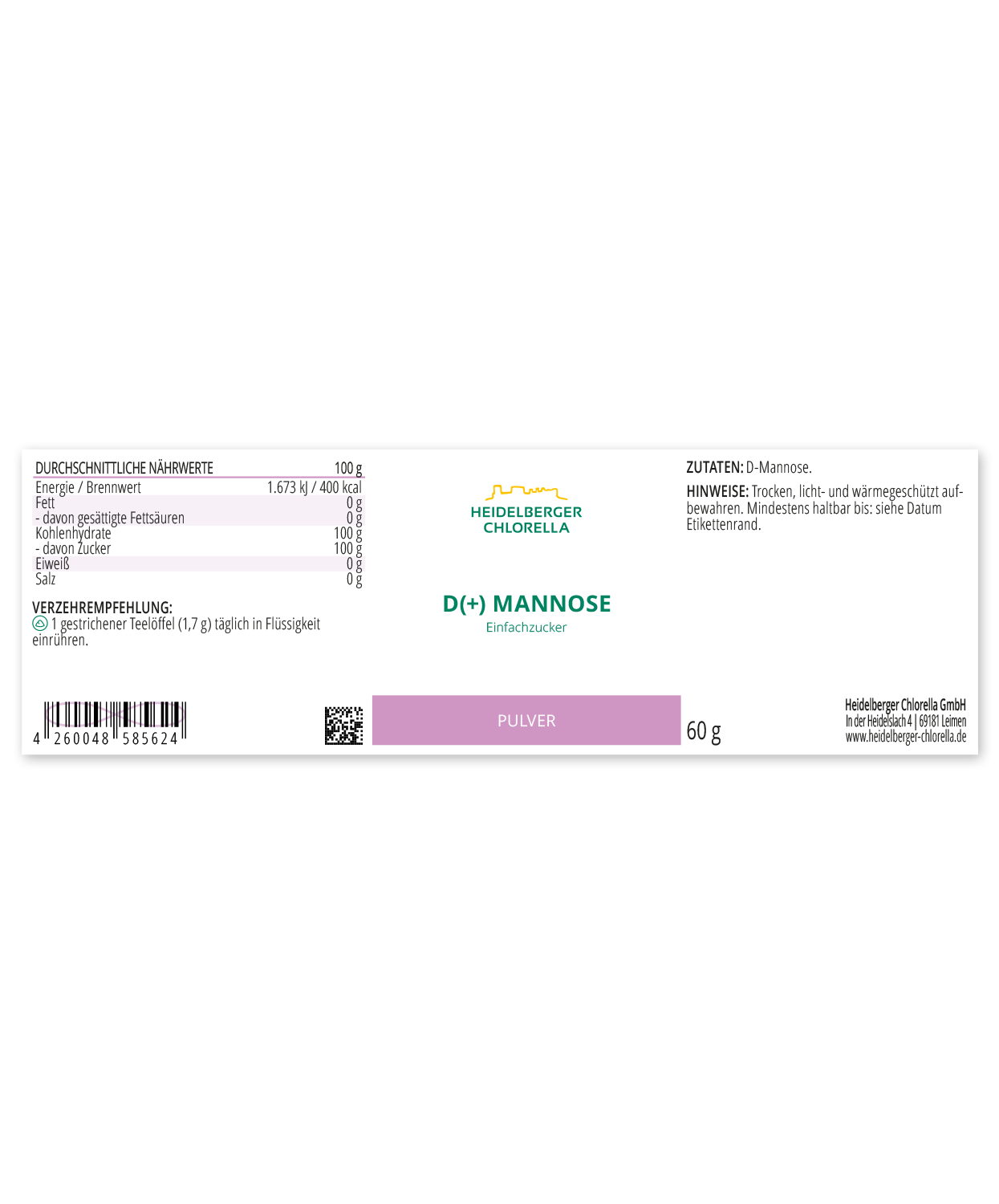HEIDELBERGER CHLORELLA® Mannose Pulver 60g