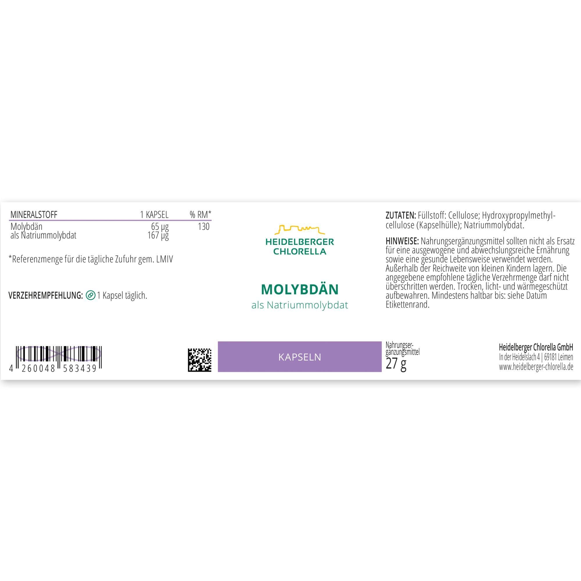 HEIDELBERGER CHLORELLA® Molybdän als Natriummolybdat Kapseln