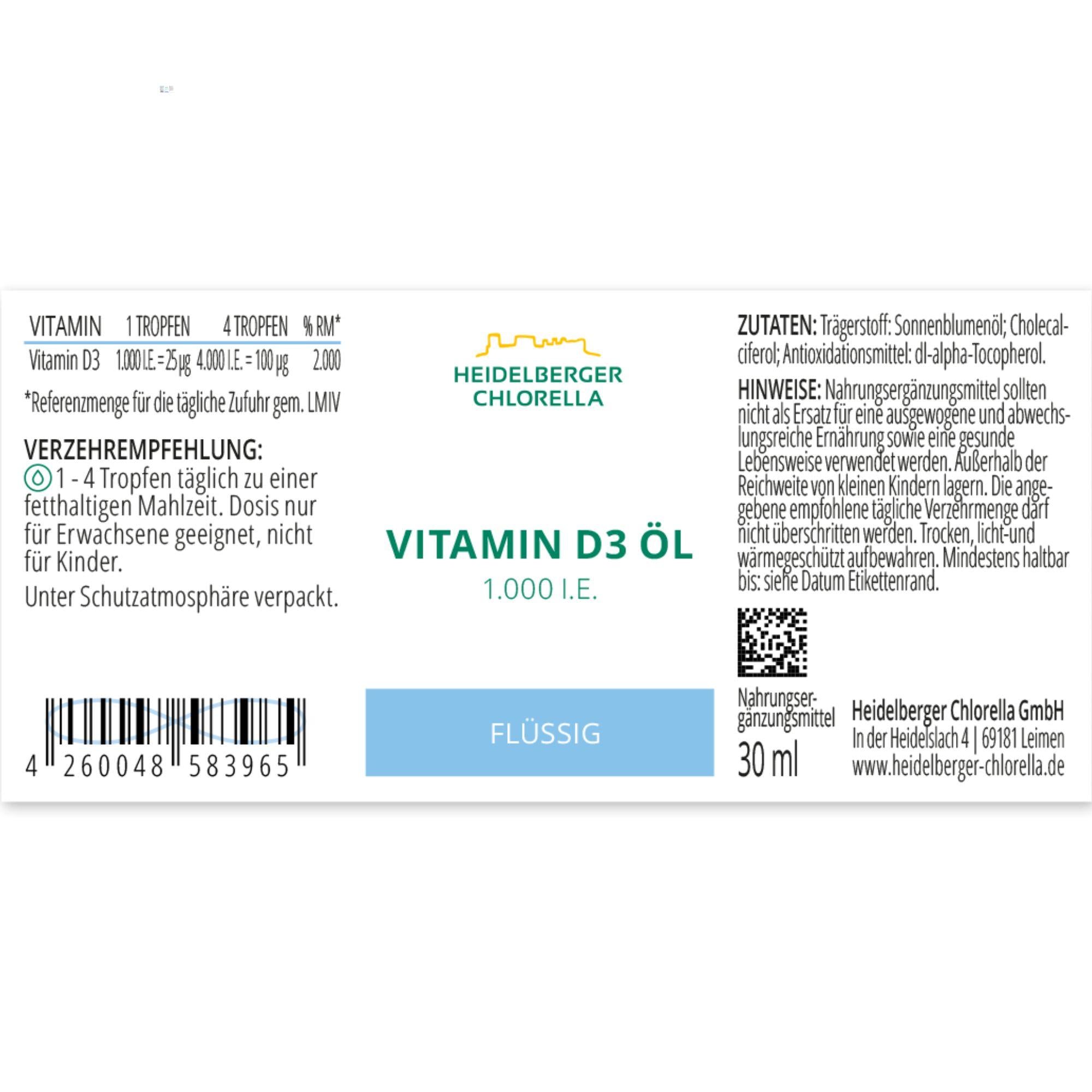 HEIDELBERGER CHLORELLA® Vitamin D3 Öl