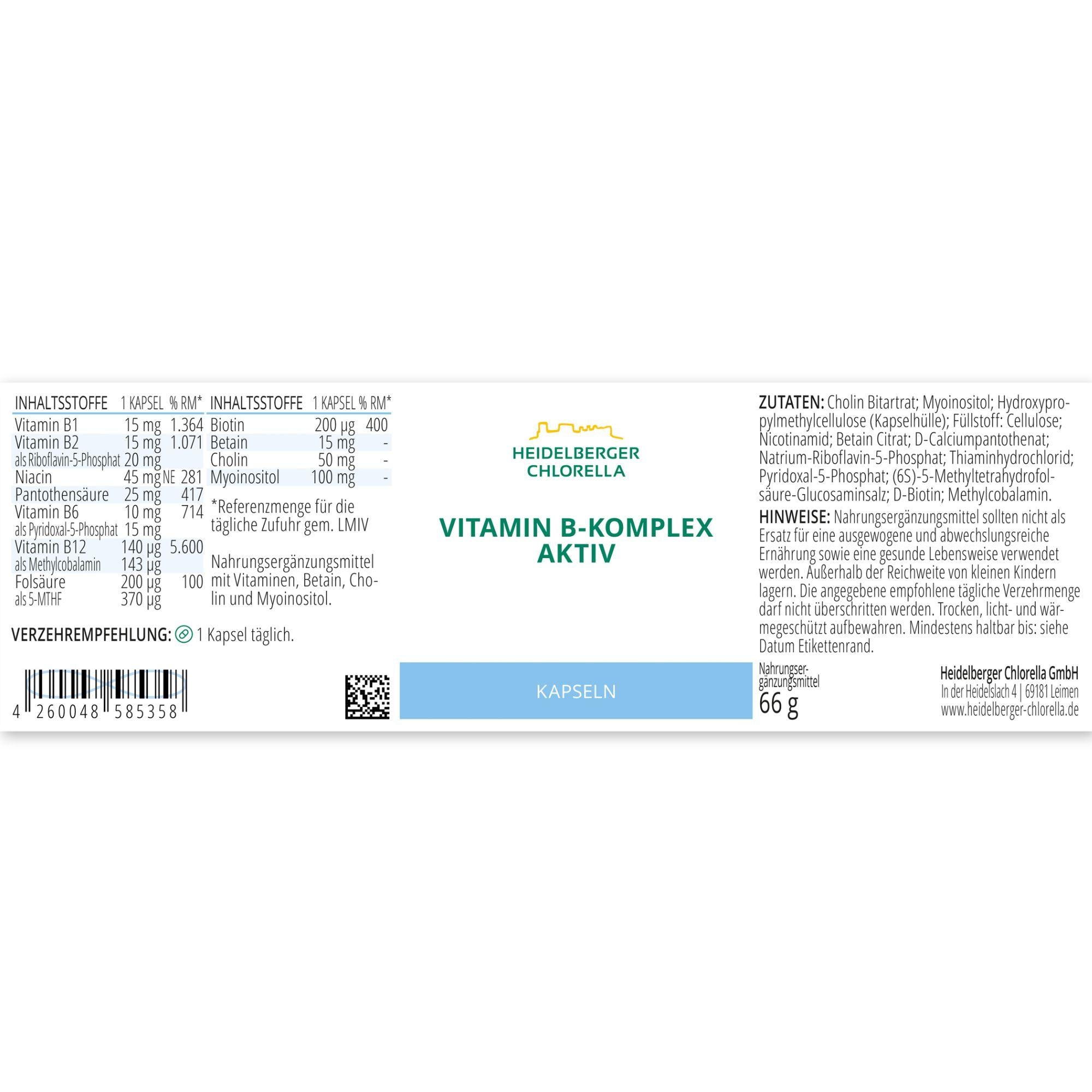 HEIDELBERGER CHLORELLA® Vitamin B-Komplex Aktiv Kapseln (66g)